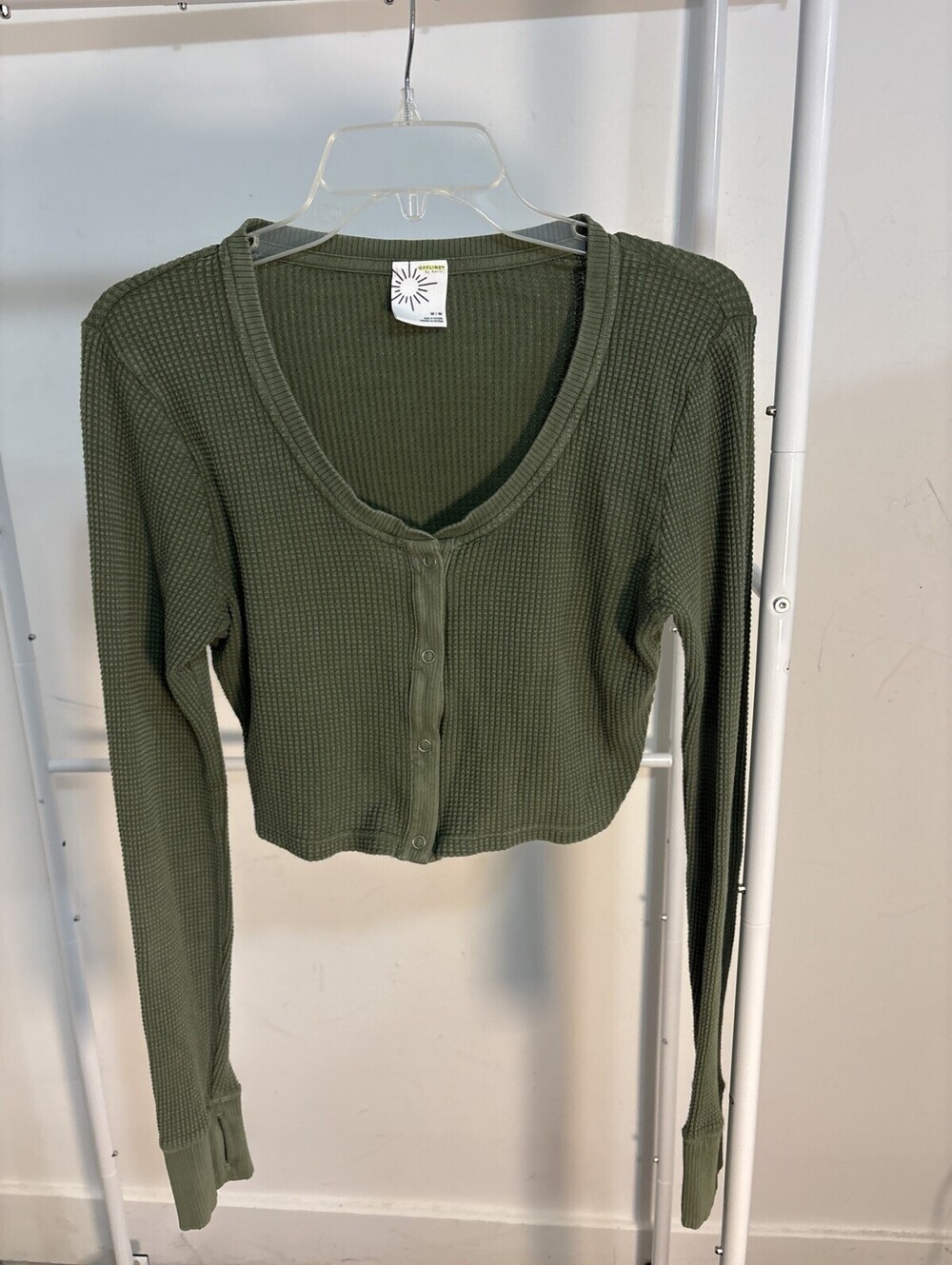 Offline by Aerie Cropped Waffle Knit Cardigan Green size Medium